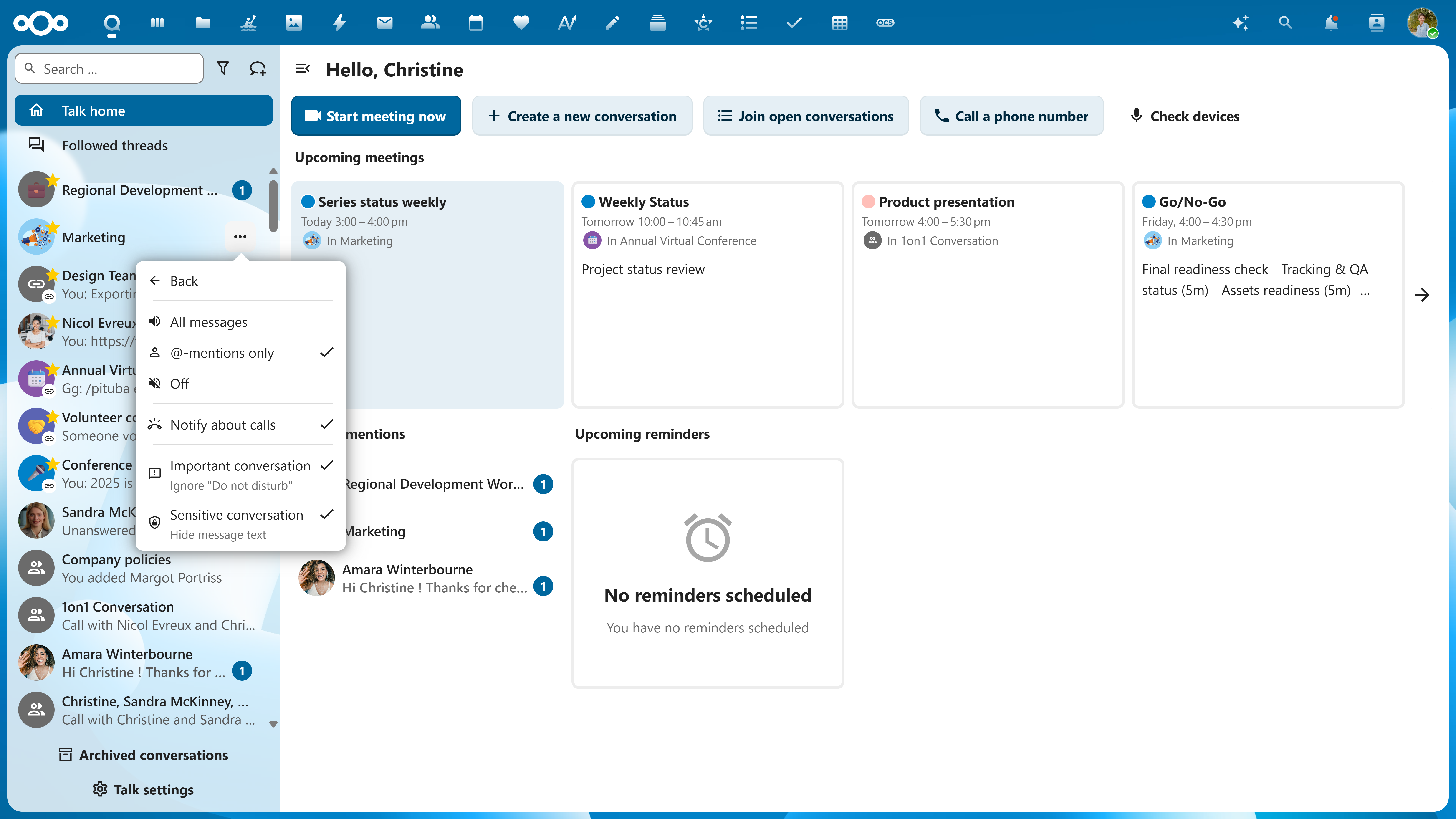 Nextcloud Talk Important Conversations (Web)